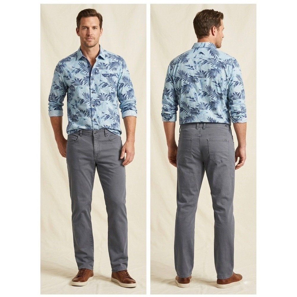 Tommy Bahama Boracay 5-Pocket Pants Gray Cotton‎ Sateen Straight Leg 44x32
